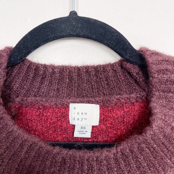 A New Day Fairisle Cozy Soft Sweater Fuzzy Burgundy Red XSmall XS Womens Crew - Picture 7 of 9